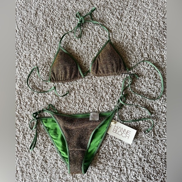 HANNE BLOCH green/ gold triangle bikini set size small - Picture 2 of 5